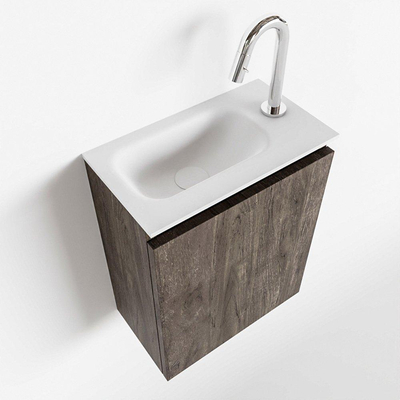 MONDIAZ TURE Kit lave-mains - 40x23x50cm - 1 trou de robinet - 1 porte - marron foncé mat - Lavabo à gauche - Acrylique Blanc