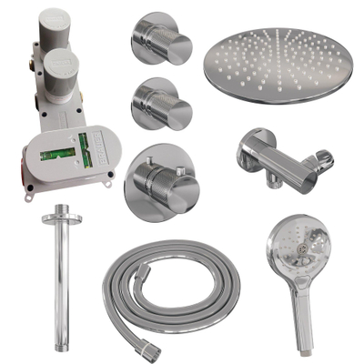 Ensemble de douche à encastrer Brauer Chrome Carving - douche principale 30 cm - bras plafond 20 cm - 3 boutons avec relief - douchette ronde 3 positions - chrome