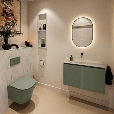 MONDIAZ TURE-DLUX Meuble toilette - 80cm - Army - EDEN - vasque Opalo - position centrale - sans trou de robinet