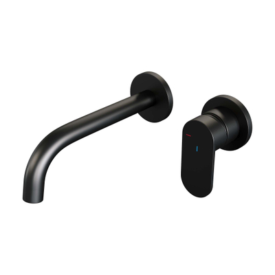 BRAUER Black Edition Wastafelmengkraan inbouw - gebogen uitloop links - hendel breed plat - inclusief inbouwdeel - model C 1 - mat zwart