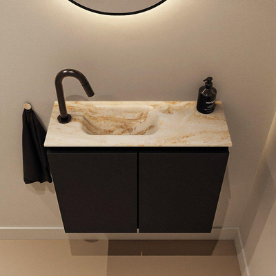 MONDIAZ TURE-DLUX Meuble toilette - 60cm - Urban - EDEN - vasque Frappe - position gauche - 1 trou de robinet
