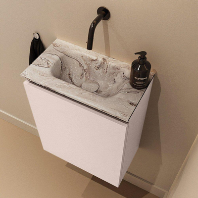 MONDIAZ TURE-DLUX Meuble toilette - 40cm - Rosee - EDEN - vasque Glace - position centrale - sans trou de robinet