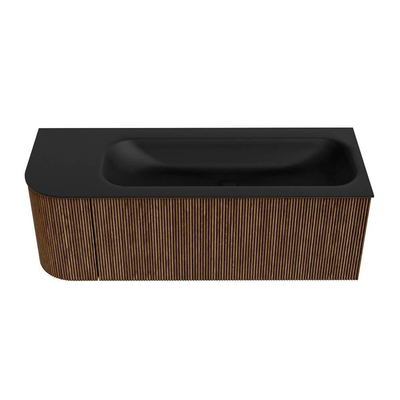 MONDIAZ KURVE 125cm Meuble salle de bain avec module 25 G - couleur Walnut - 1 tiroir - 1 porte - vasque BIG MEDIUM droite - sans trous de robinet - Urban