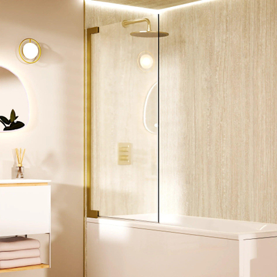 Crosswater Asura Scharnierend badscherm - 90x150cm - geborsteld messing (goud)