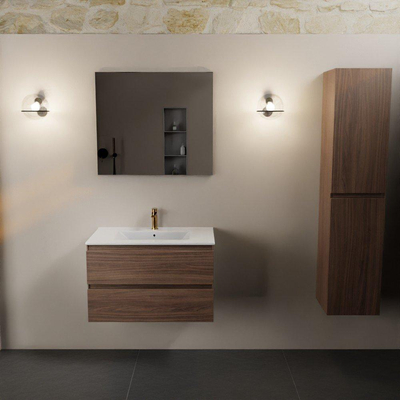 Mondiaz AIVY Ensemble de meuble - 80x45x50cm - 1 trou de robinet - 1 vasque Talc céramique - Centre - 2 tiroirs - avec miroir - Melamine Mocha