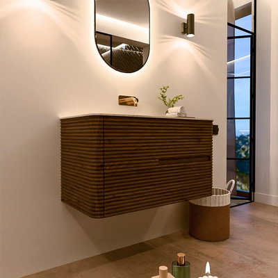 Mondiaz CIRO-DLUX Badkamermeubelset - 90x45x50cm - Solid surface wastafel Meli - 1 wasbak Midden - zonder kraangaten - 2 lades - Dusk