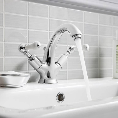 Crosswater Belgravia Wastafelkraan witte grepen medium - met waste - hoogglans chroom