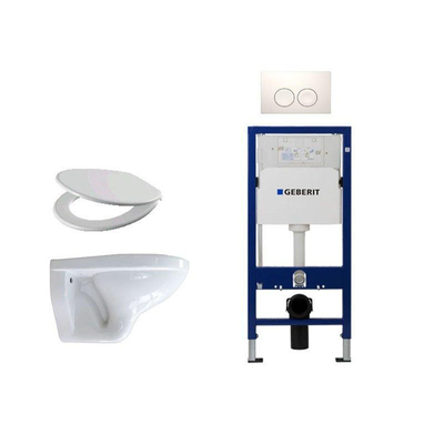 Adema Classico toiletset bestaande uit inbouwreservoir en toiletpot, basic toiletzitting en Delta 25 bedieningsplaat wit