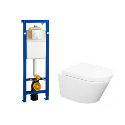 Wiesbaden Vesta toiletset spoelrandloos 52cm inclusief Wisa toiletreservoir en softclose toiletzitting met Argos bedieningsplaat wit