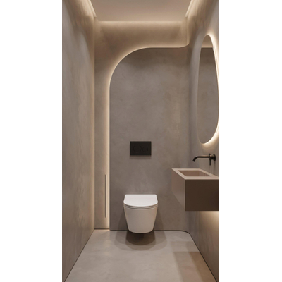QeramiQ Dely Toiletset - 36.3x51.7cm - diepspoel - rimless - Geberit UP320 inbouwreservoir - met Burda frame - softclose toilet zitting - 35mm - metaal mat zwarte bedieningsplaat - ronde knoppen - glans wit
