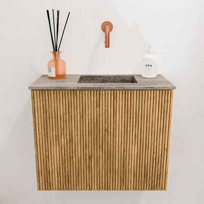 Mondiaz JOYA-DLUX 50cm toiletmeubel - kleur Oak - Wastafel FAYE positie Rechts Zonder kraangat kleur Oza.