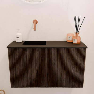 Mondiaz JOYA 70cm toiletmeubel - kleur Walnut - Wastafel FAYE positie Links Zonder kraangat kleur Urban.