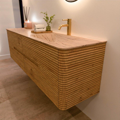 Mondiaz CIRO-DLUX Ensemble de meubles de salle de bains - 170x45x50cm - Plan vasque en solid surface Arena - 1 vasque à droite - 1 trou de robinet - 4 tiroirs - Chêne