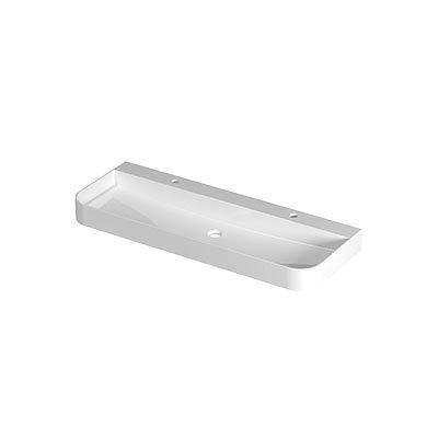 INK Duomo Lavabo - 120x45x10cm - à poser - coins arrondis - 2 trous de robinet - polystone - blanc brillant