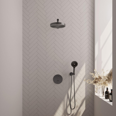 BRAUER Stripe Douche de tête thermostatique encastrable - 3 voies - ronde - SET 40 - pomme de douche 25cm - bras mural droit - douchette 3 positions - flexible de douche - coude mural - gunmetal brossé PVD