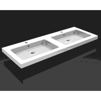 Wiesbaden Kera wastafel dubbel met 2 kraangaten 120x46x5 cm keramiek glans wit