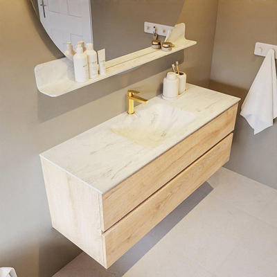 Mondiaz VICA-DLUX Ensemble de meuble de salle de bain - 130cm - meuble sous-vasque chêne blanchi - 2 tiroirs - lavabo encastré nuage milieu - 1 trou de robinet - version haute 60cm - opalo