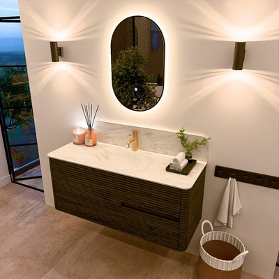 Mondiaz CIRO-DLUX Badkamermeubelset - 120x45x50cm - Solid surface wastafel Opalo - 1 wasbak Midden - 1 kraangat - 2 lades - Shadow