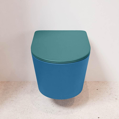 Mondiaz LAVIE WC suspendu – sans bride – 36 x 53 cm – avec abattant softclose – Jeans (bleu), abattant Smag (vert)