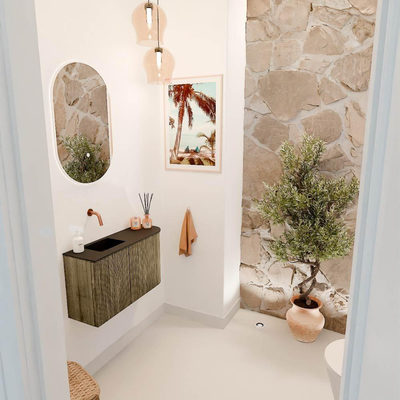 Mondiaz JOYA Meuble de salle de bains 71,6cm - arrondi droit couleur Dusk - Vasque FAYE position Gauche Sans trou de robinet couleur Urban