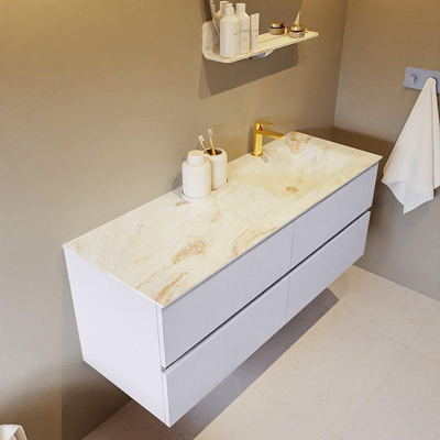 Mondiaz VICA-DLUX Ensemble meuble de salle de bains - 130cm - cale - 4 tiroirs - Lavabo encastré CLOUD - à droite - 1 trou de robinet - couleur Frappe - Version XL 60cm de haut