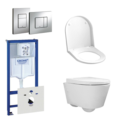 QeramiQ Sanidusa Compact toiletset bestaande uit inbouwreservoir, compact wandcloset met toiletzitting en bedieningsplaat verticaal/horizontaal chroom