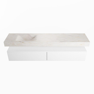 Mondiaz ALAN-DLUX Ensemble de meuble - 200cm - meuble Talc mat - 2 tiroirs - Lavabo Cloud Ostra suspendu - vasque Gauche - 0 trous de robinet