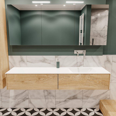 ENSEMBLE DE MEUBLE MONDIAZ LUSH - 180 cm - 2 tiroirs - lavabo cloud - lavabo à droite - 0 trous de robinet - chêne blanchi