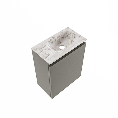 MONDIAZ TURE-DLUX Meuble de toilettes 40cm Smoke. EDEN lavabo Glace position à droite. Sans trou de robinet.