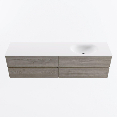 Mondiaz Vica ensemble de meuble de salle de bain - 180cm - meuble sous-vasque marron clair gris - 4 tiroirs - lavabo lune droite - sans trous de robinet - version haute de 60cm - talc