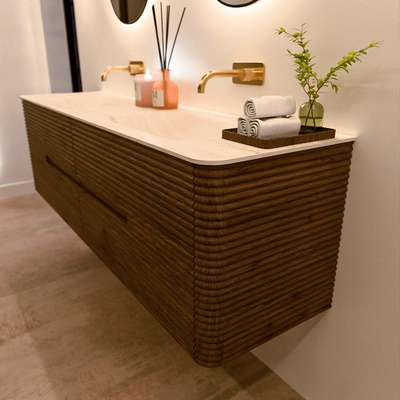 Mondiaz CIRO-DLUX Badkamermeubelset - 170x45x50cm - Solid surface wastafel Meli - 2 wasbak Dubbel - zonder kraangaten - 4 lades - Dusk