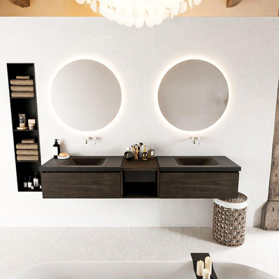 MONDIAZ BUKLA 200cm ensemble de meuble avec module ouvert 40 couleur Marron foncé avec 2 tiroirs. Lavabo CLOUD double 0 trou de robinet couleur Urban.