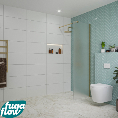 FugaFlow Eccelente Vetro inloopdouche badkamer - 60x200cm - mat glas - wandarm - geborsteld messing