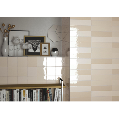 SAMPLE Terravito Quivaro wandtegel - 6.5x26cm - Ivory glans (crème)