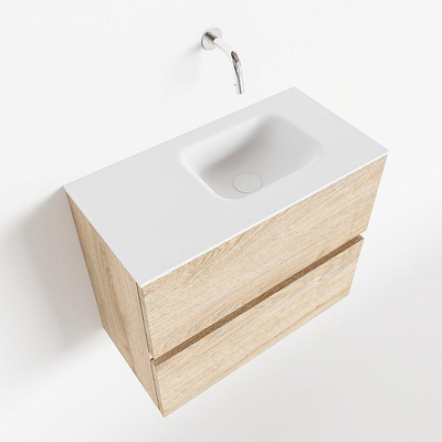 MONDIAZ ADA Toiletmeubel 60x30x50cm met 0 kraangaten 2 lades washed oak mat Wastafel Lex rechts Solid Surface Wit