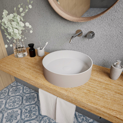 Ideavit Solidthin Vasque à poser - 40x40x12.5cm - Solid surface - Rond - Beige mat
