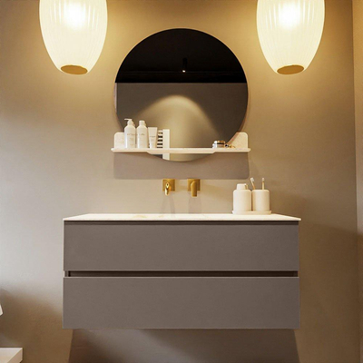 Mondiaz VICA-DLUX Ensemble de meuble de salle de bain - 110cm - meuble sous-vasque fumée - 2 tiroirs - lavabo encastré nuage milieu - sans trous de robinet - version haute 60cm - ostra