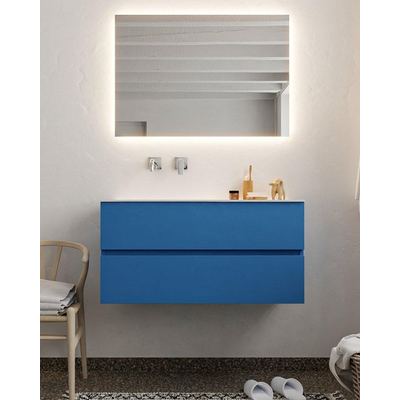 Mondiaz VICA ensemble de meuble de salle de bain - 100cm - meuble sous-vasque jeans - 2 tiroirs - lavabo moon gauche - sans trou de robinet - miroir LED - version XL 60cm de haut