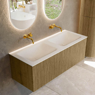 Mondiaz KURVE Badkamermeubelset - 120x46x40cm - 1 lade - wastafel solid surface - dubbel - zonder kraangat - Dusk