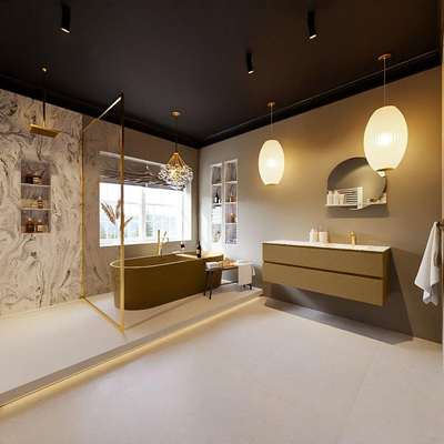 MONDIAZ VICA-DLUX Ensemble meuble de salle de bains - 130cm - meuble bas oro - 2 tiroirs - lavabo encastré cloud à droite - 1 trou de robinet - version hauteur 60cm - glace