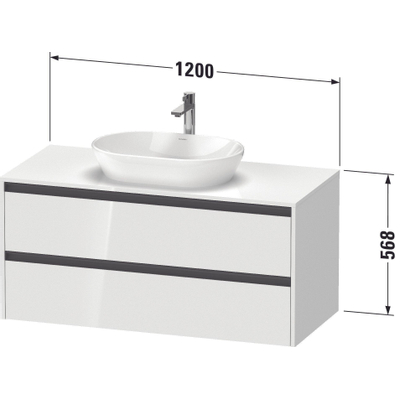 Duravit ketho 2 meuble sous lavabo avec plaque console avec 2 tiroirs 120x55x56.8cm avec poignées anthracite chêne naturel mate