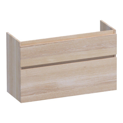 BRAUER Delight meuble sous-lavabo peu profond - 100x39x60cm - 2 tiroirs softclose - sans poignée - 1 découpe pour siphon - chêne massif - lamelles chêne blanc
