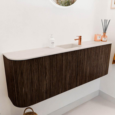 Mondiaz JOYA-DLUX 123.2cm toiletmeubel - ronding links en rechts kleur Walnut - Wastafel FAYE positie Midden 1 kraangat kleur Meli.