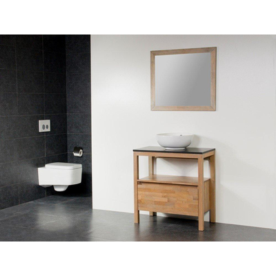 Saniclass Natural Wood Meuble salle de bain avec miroir 80cm Grey Oak avec vasque à poser Blanc