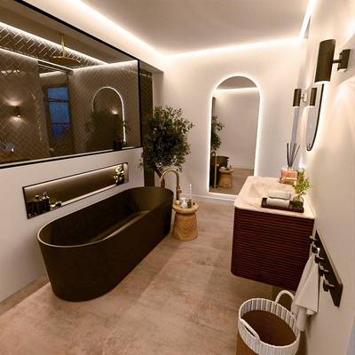 Mondiaz CIRO-DLUX Badkamermeubelset - 100x45x50cm - Solid surface wastafel Frappe - 1 wasbak Midden - 1 kraangat - 2 lades - Ruby