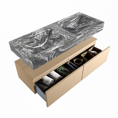 Mondiaz ALAN-DLUX Ensemble de meuble - 120cm - meuble Oro mat - 2 tiroirs - Lavabo Cloud Lava suspendu - vasque Gauche et droite - 0 trous de robinet