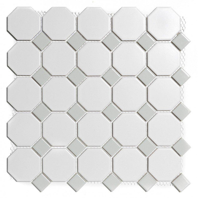 The Mosaic Factory Paris mozaïektegel - 29.5x29.5cm - wand en vloertegel - Achthoek - Porselein White and Grey mat/glans