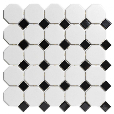 La Mosaic Factory Paris carreau mosaïque - 29,5x29,5cm - carrelage mural et de sol - Octogonal - Porcelaine Blanc et Noir mat/brillant