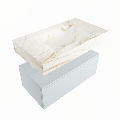Mondiaz ALAN-DLUX Ensemble de meuble - 80cm - meuble Clay mat - 1 tiroir - Lavabo Cloud Frappe suspendu - vasque Centre - 1 trou de robinet