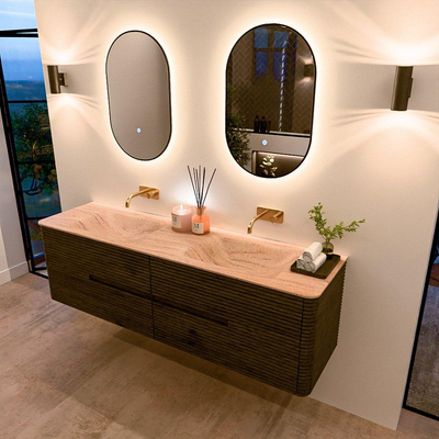 Mondiaz CIRO-DLUX Badkamermeubelset - 170x45x50cm - Solid surface wastafel Saba - 2 wasbak Dubbel - zonder kraangaten - 4 lades - Shadow